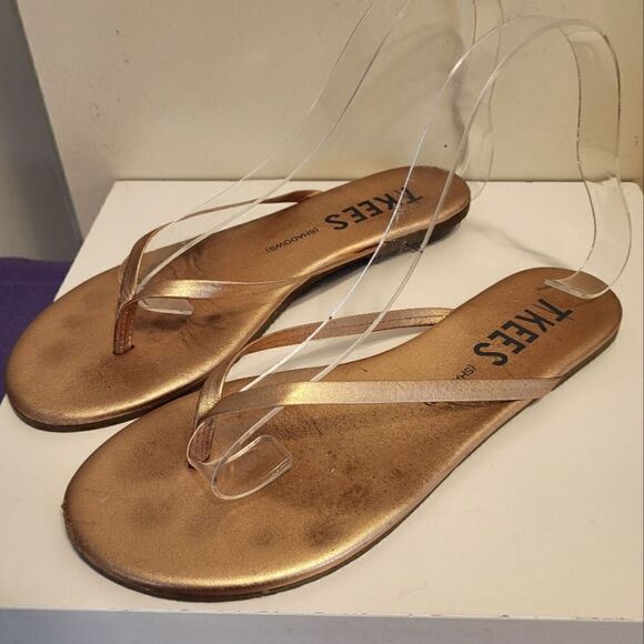 TKEES® "Lily Shadows" Copper Pearlized Leather Thong Sandals sz.7/37 MSRP $75 - Picture 1 of 4